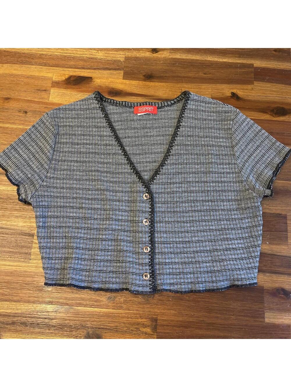 Esprit Black Gray Knit Neck Cropped Top Women’s Small